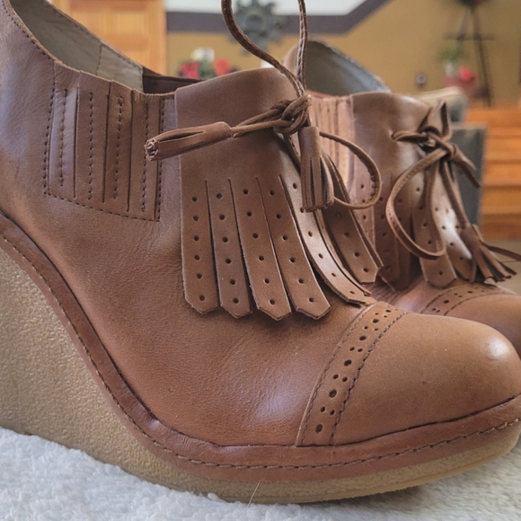Lovely People Wedges Cognac Oxford Vintage Style Free Lace Fringe Tassel Brown - Picture 2 of 11